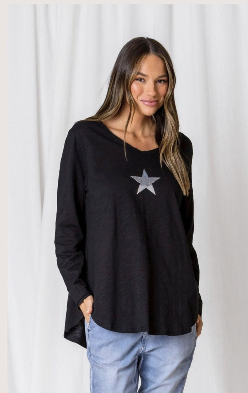 Love Lily | Pippa Embellished Star L/S Tee | Black