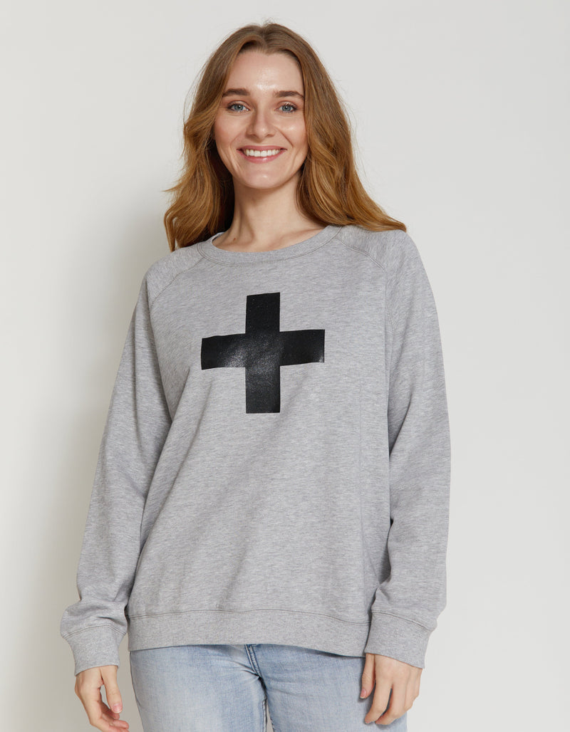 Stella + Gemma | Sweater | Grey Marle with Glitter Black Cross