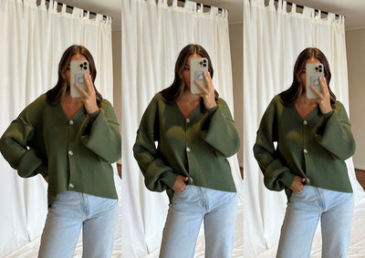 Love Lily | Priya Essential Ribbed Button Down Knit Cardi | Olive