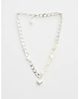 Stella + Gemma | Mop Heart Chain Necklace | Silver