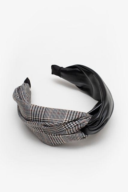 Antler | Twist Knot Plaid & PU Headband | Black