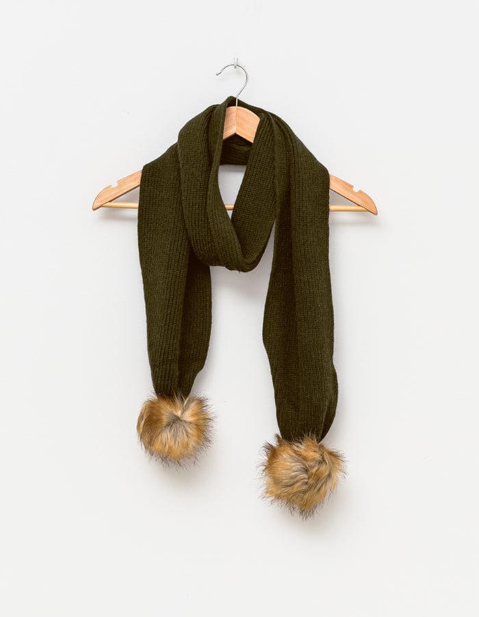 Stella + Gemma | Loxy Scarf | Olive with Natural Pompoms