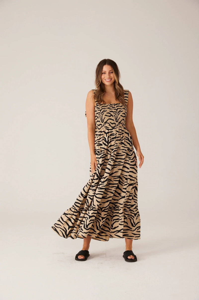 Cartel & Willow | Bec Midi Dress | Taupe Zebra