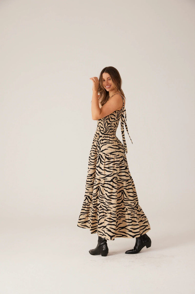 Cartel & Willow | Bec Midi Dress | Taupe Zebra