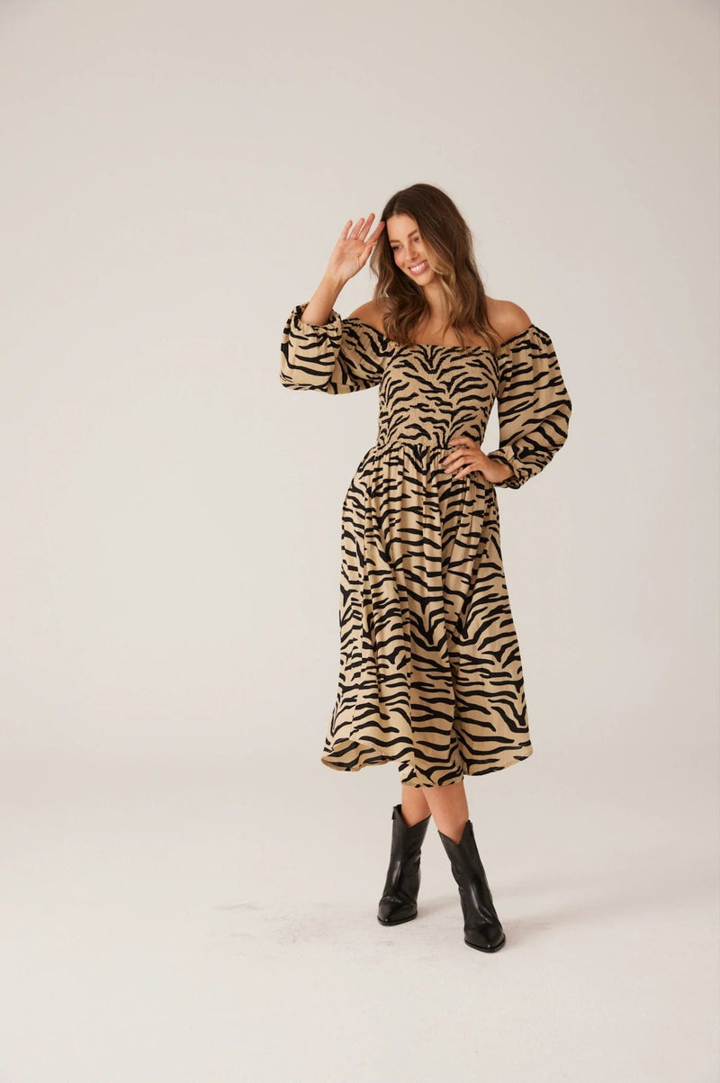 Cartel & Willow | Devon Midi Dress | Taupe Zebra