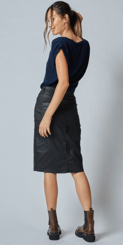 Dricoper | Worn High Rise Revival Skirt | Coated Black
