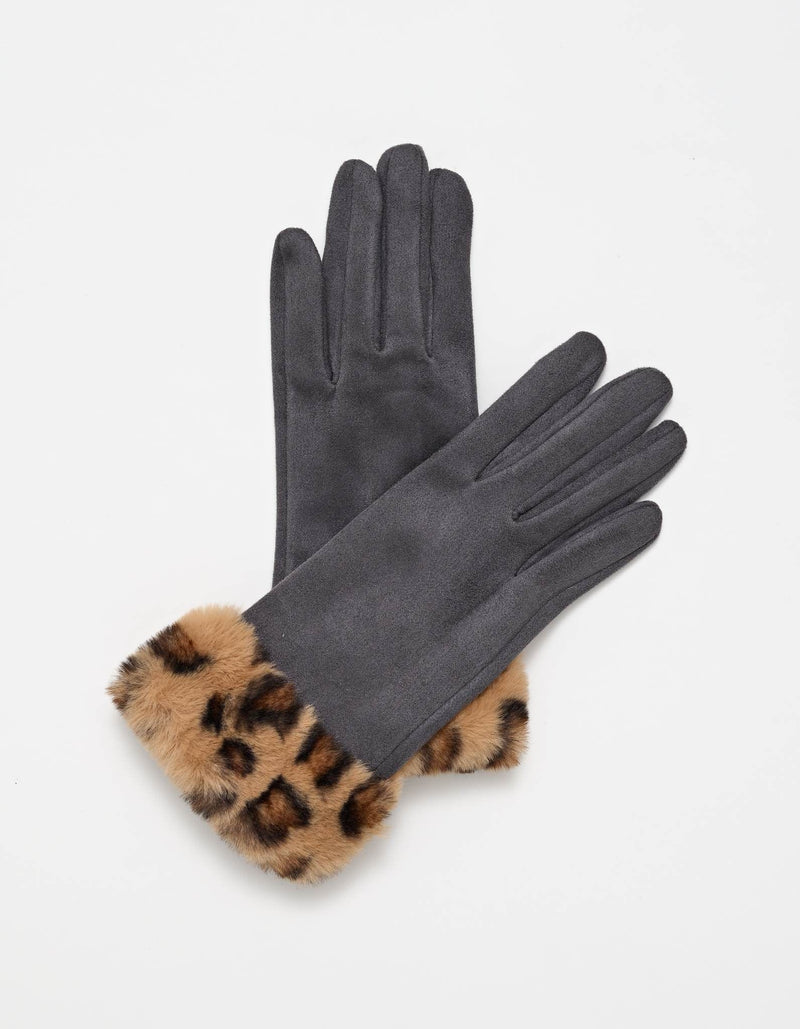 Stella + Gemma | Gloves | Grey w Leopard Fur